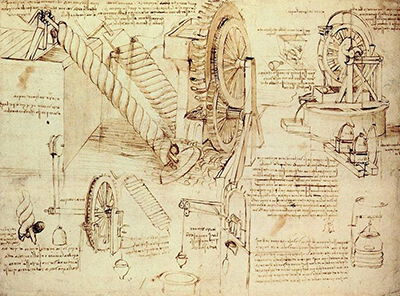 Dessins d'appareils de levage d'eau Léonard de Vinci